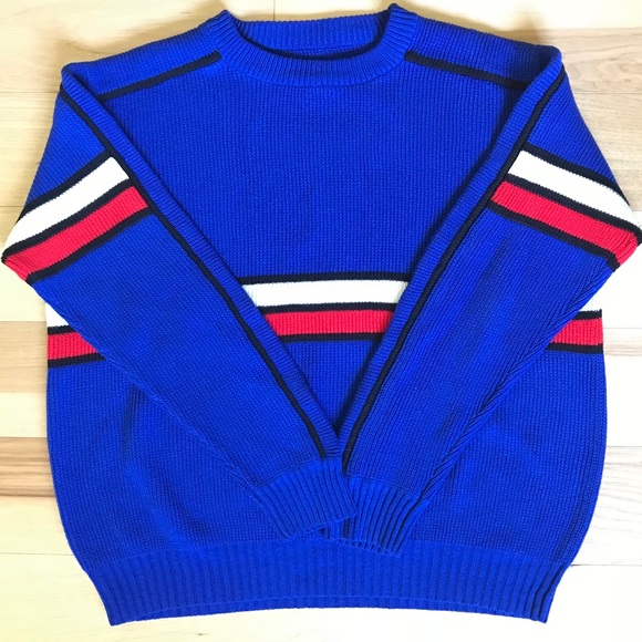 Vintage Other - 80s Knit Pullover Crew Sweater Stripe Colorblock